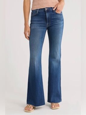 MOTHER Lil Doozy Fray Cropped Flare Jeans Scorchin Hot Raw Hem Size 29